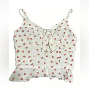 Japna Women’s S Strawberry Crop Tank Tie Ruffle Peplum Summer Festival Feminine